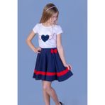 Toontoy Kız Çocuk 2'li Takım Pul Işlemeli Bisiklet Yaka T-Shirt & Bantlı Fiyonklu Volanlı Etek - Lacivert - 8