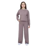 TOONTOY Kız Çocuk 2'li Takım Taş İşlemeli Bisiklet Yaka Sweatshirt & Beli Lastikli Bol Paça Cepli Eşofman Takımı, 12 Yaş, 24952, Acı Kahve, kız-çocuk