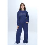 Toontoy Kız Çocuk 2'li Takım Taş Işlemeli & Bisiklet Yaka Sweatshirt & Bol Paça Cepli Eşofman Altı - 14 Yaş - İndigo