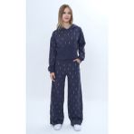 Toontoy Kız Çocuk 2'li Takım Taş Işlemeli Kapüşonlu Sweatshirt & Beli Lastikli Bol Paça Cepli Eşofman Altı - 10 Yaş - Füme
