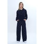 Toontoy Kız Çocuk 2'li Takım Taş Işlemeli Kapüşonlu Sweatshirt & Beli Lastikli Bol Paça Cepli Eşofman Altı - 14 Yaş - Lacivert