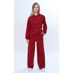 Toontoy Kız Çocuk 2'li Takım Taş Işlemeli Kapüşonlu Sweatshirt & Beli Lastikli Bol Paça Cepli Eşofman Altı - 2 Iplik - 10 Yaş - Bordo