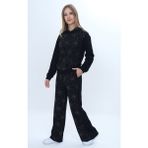 Toontoy Kız Çocuk 2'li Takım Taş Işlemeli Kapüşonlu Sweatshirt & Beli Lastikli Bol Paça Cepli Eşofman Altı - 2 Iplik - 14 Yaş - Siyah