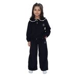 TOONTOY Kız Çocuk 2'li Takım Yakası Güpürlü Nakışlı Sweatshirt & Beli Lastikli Bol Paça Eşofman Altı, 5 Yaş, 24906, Siyah, kız-çocuk