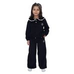 TOONTOY Kız Çocuk 2'li Takım Yakası Güpürlü Nakışlı Sweatshirt & Beli Lastikli Bol Paça Eşofman Altı, 6 Yaş, 24906, Siyah, kız-çocuk