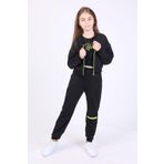 Toontoy Kız Çocuk 3lü Baskılı Eşofman Takım Siyah 10-11 YAŞ