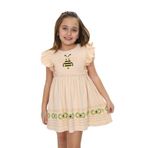 Toontoy Kız Çocuk Arı Baskılı Elbise - Bej - 4 Yaş