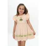 Toontoy Kız Çocuk Arı Baskılı Elbise - Bej - 5 Yaş