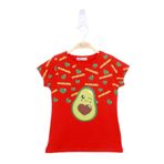 TOONTOY Kız Çocuk Avokado Baskılı Tişört 7 Yaş, 7 Yaş, 11135-, Kırmızı, Kız çocuk