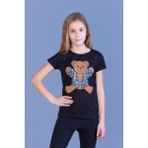 Toontoy Kız Çocuk Ayıcık Baskılı Tişört Siyah 12 YAŞ