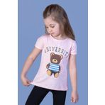 Toontoy Kız Çocuk Ayıcık Ve Yazı Baskılı Taş İşlemeli Tişört Pembe Melanj 7 YAŞ