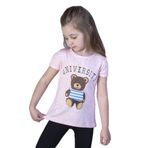 Toontoy Kız Çocuk Ayıcık Ve Yazı Baskılı Taş İşlemeli Tişört Pembe Melanj 8 YAŞ