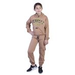 Toontoy Kız Çocuk Balıkçı Yaka Armalı Baskılı Eşofman Takım Kahverengi 8 YAŞ