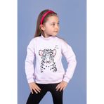 Toontoy Kız Çocuk Baskılı Balıkçı Yaka Pamuklu Sweatshirt Açık Pembe 4 YAŞ
