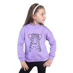 Toontoy Kız Çocuk Baskılı Balıkçı Yaka Pamuklu Sweatshirt Lila 4 YAŞ