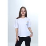 Toontoy Kız Çocuk Baskılı Bisiklet Yaka Düşük Omuz Kısa Kollu Tişört 24974 - Beyaz - 13 - 14 Yaş