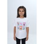 Toontoy Kız Çocuk Baskılı Bisiklet Yaka Düşük Omuz Kısa Kollu Tişört 24982 - Ekru - 4 Yaş