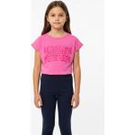 Toontoy Kız Çocuk Baskılı Bisiklet Yaka Kısa Kollu Tişört 22429 - Fuşya - 6 - 7 Yaş