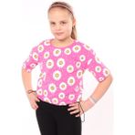 Toontoy Kız Çocuk Baskılı Bisiklet Yaka Kısa Kollu Tişört - Beli Ayarlanabilir - Fuşya - 12 - 13 Yaş