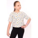 Toontoy Kız Çocuk Baskılı Bisiklet Yaka Kısa Kollu Tişört - Beli Ayarlanabilir - Gri - 12 - 13 Yaş