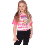 Toontoy Kız Çocuk Baskılı Bisiklet Yaka Kısa Kollu Tişört - Fuşya - 6 - 7 Yaş