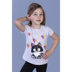Toontoy Kız Çocuk Baskılı Bisiklet Yaka Kısa Kollu Tişört - Gri - 6