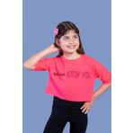 Toontoy Kız Çocuk Baskılı Düşük Kol Crop Tişört Fuşya 8 YAŞ