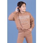 Toontoy Kız Çocuk Baskılı Düşük Kol Sweatshirt Kahverengi 6-7 YAŞ