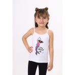 Toontoy Kız Çocuk Baskılı Düz Yaka Askılı Tişört - Beyaz - 3 Yaş