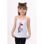Toontoy Kız Çocuk Baskılı Düz Yaka Askılı Tişört - Gri - 5