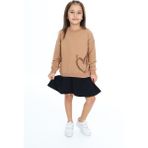 Toontoy Kız Çocuk Baskılı Elbise - 5 Yaş - Kahverengi
