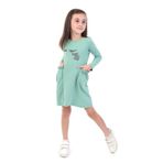 Toontoy Kız Çocuk Baskılı Elbise - 5 Yaş - Yeşil