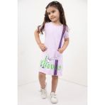 Toontoy Kız Çocuk Baskılı Elbise - 6 Yaş - Açık Lila