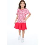 Toontoy Kız Çocuk Baskılı Elbise - 8 Yaş - Koyu Fuşya