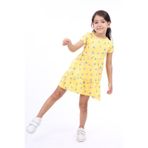 Toontoy Kız Çocuk Baskılı Elbise Koyu Sarı