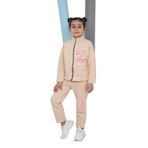 Toontoy Kız Çocuk Baskılı Eşofman Takımı Bej 5 YAŞ