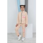 Toontoy Kız Çocuk Baskılı Eşofman Takımı Bej 6 YAŞ