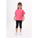 Toontoy Kız Çocuk Baskılı Kaprili Takım - Fuşya - 4 Yaş