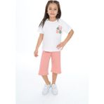 Toontoy Kız Çocuk Baskılı Kaprili Takım - Koyu Pudra - 3 Yaş