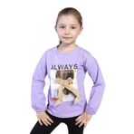 Toontoy Kız Çocuk Baskılı Kol Ucu Lastikli Tişört Lila 7 YAŞ