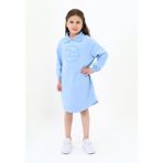 Toontoy Kız Çocuk Baskılı Oversize Polo Yaka Uzun Kollu Elbise - 13 - 14 Yaş - Mavi