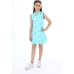Toontoy Kız Çocuk Baskılı Regular Fit Polo Yaka Düğmeli Kolsuz Elbise - 13 - 14 Yaş - Su Yeşili