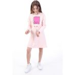 Toontoy Kız Çocuk Baskılı Relax Fit Bisiklet Yaka Uzun Kollu Bağcıklı Elbise - - 12 - 13 Yaş - Pudra