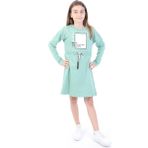 Toontoy Kız Çocuk Baskılı Relax Fit Bisiklet Yaka Uzun Kollu Bağcıklı Elbise - - 12 - 13 Yaş - Yeşil