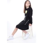 Toontoy Kız Çocuk Baskılı Relax Fit Bisiklet Yaka Uzun Kollu Bağcıklı Elbise - - 13 - 14 Yaş - Siyah
