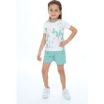 Toontoy Kız Çocuk Baskılı Şortlu Takım - 5 Yaş - Yeşil