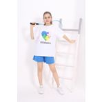 Toontoy Kız Çocuk Baskılı Şortlu Takım Saks 10-11 YAŞ