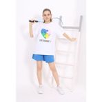 Toontoy Kız Çocuk Baskılı Şortlu Takım - Saks - 8 - 9 Yaş