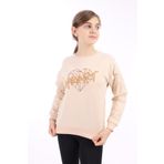 Toontoy Kız Çocuk Baskılı Sweatshirt - 10 - 11 Yaş - Bej