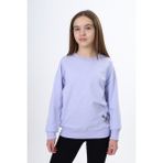 Toontoy Kız Çocuk Baskılı Sweatshirt - Mavi - 12 Yaş